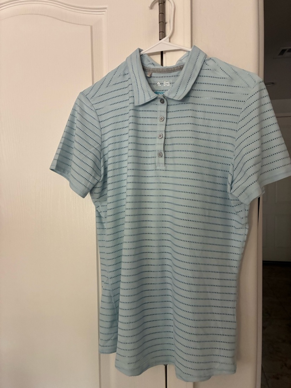 adidas Light Blue Striped Short Sleeve Polo